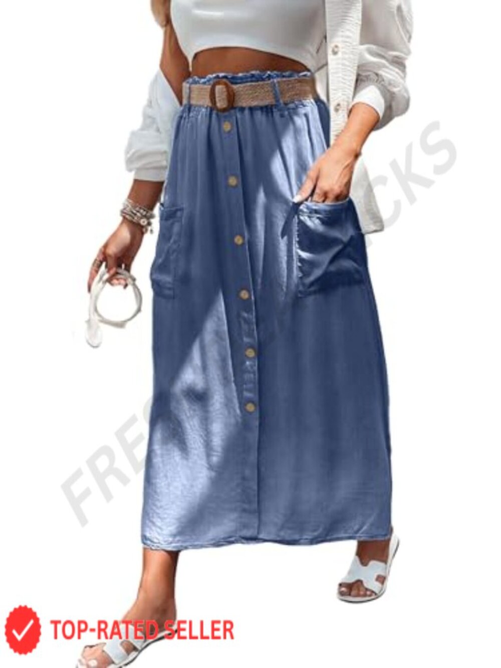 Flowy Tencel Denim Maxi Skirt A-Line Ruffle Cargo Long Jean Skirt